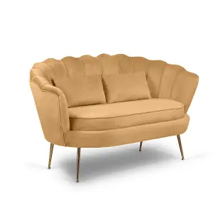 2 Seater Loveseat Small Sofa in Velvet Gold Fabric