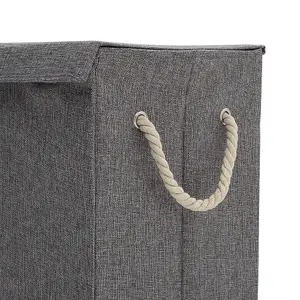 Grey Folding Linen Laundry Hamper Basket Clothes Storage Bin with Lid and Handles