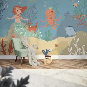 The Mermaid Princess Mural In Multicoloured (300cm x 240cm)