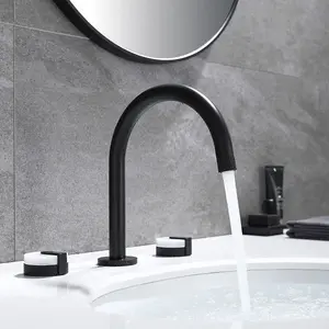 Shelf Mounted Black Curved Tap With Double Marble Handles