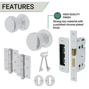 EAI - Lined Mortice Door Knobs and Sash Lock Kit - 55mm - Polished Chrome