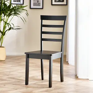 Furniturebox UK Set of 2 Whitby Black Painted Solid Wood Dining Chairs