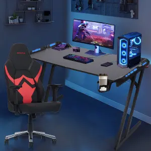 LED Computer Gaming Desk RGB with Cup Holder and Headphone Hook