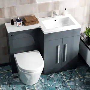 Nes Home 1100mm RH Freestanding Grey Vanity with BTW Rimless Toilet, WC & Basin