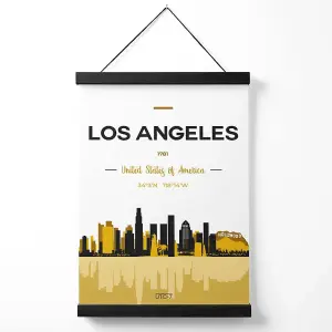 Los Angeles Yellow and Black City Skyline Medium Poster with Black Hanger