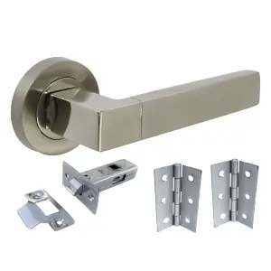 Cafri Line Door Handle Modern Satin Nickel Lever on Rose Internal Doors Handles + 64mm Latch & Hinges