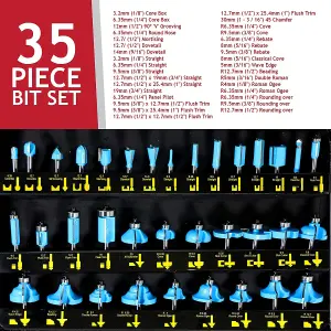 SPARES2GO Tungsten Carbide Tipped Router Bit Set (35 Pieces, 6.35mm 1/4'' Shank + Alloy Case)