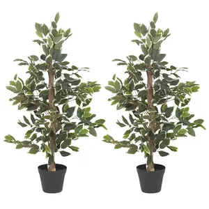 URBNLIVING 95cm Artificial Plants Garden Feature Faux Plant Tree Pot White Tipped Set 0f 2