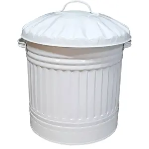 Metal Bin Retro Dustbin Waste Rubbish Bin Rubbish Waste Animal Feed Outdoor or Indoor Bin, Cream Bin 40L