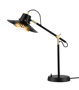 GoodHome Delagoa Industrial Matt Black & gold Table lamp