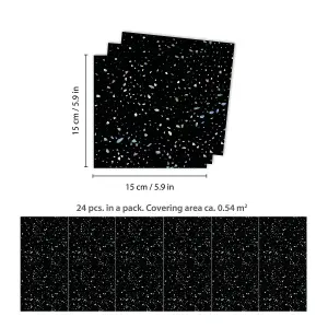 Walplus Terrazzo Holographic Glitter Black Wall Metallic Tile Sticker Set 24Pcs