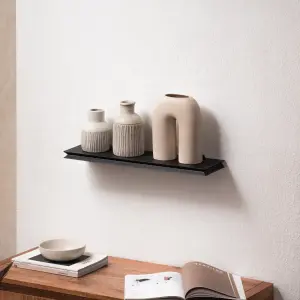 Hamish Wall Shelf Solid Wood Black Floating Shelf Living Bedroom Kitchen Wall Mounted Wooden Shelves - Small