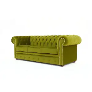 Chesterfield 3 Seater Malta Grass Green Real Velvet Fabric Sofa In Classic Style