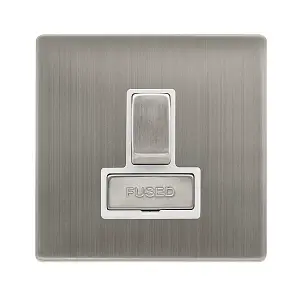 Stainless Steel Screwless Plate 13A Fused Ingot Connection Unit Switched - White Trim - SE Home