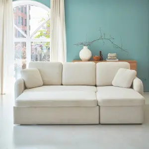 sweeek. 3-seater reversible corner sofa bed in boucle fabric Milano boucle White 220x83x85 cm