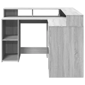 Berkfield Desk with LED Lights Grey Sonoma 130x130x91 cm Engineered Wood