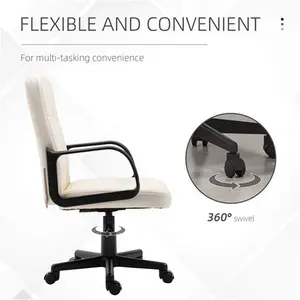 HOMCOM Swivel Executive Office Chair Home Office Mid Back PU Leather Computer Desk Chair For Adults With Arm, Wheels, Cream | Aosom UK