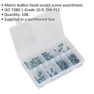 Comprehensive 108 Piece Button Head Socket Screw Set - M5 to M10 - Premium High Tensile Steel