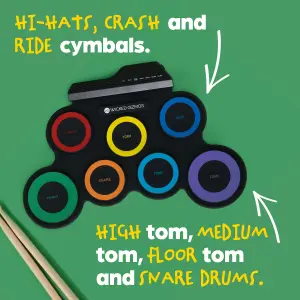 WICKED GIZMOS Electronic Drum Mat - Portable Roll Up Digital Music Pad Instrument for Beginners & Children - Multicolour