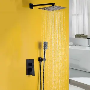 Concealed Rear Wall Black Matt Square Shower Set Mixer Square Head