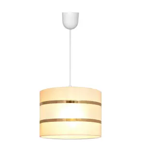 Luminosa Helen Cylindrical Pendant Ceiling Light Ecru, Gold, White 20cm