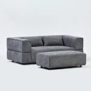 Aurora 2 Seater Sofa in Mikah Vanilla with Ottoman