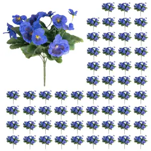 Blooming Artificial - 28cm / 1ft Blue Artificial Pansy Bush Multi-Pack