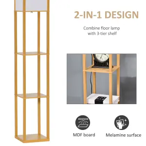 HOMCOM Floor Lamp Reading Lamp with 3-Tier Storage Shelf for Home Office Natural