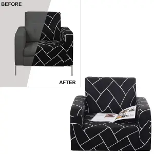 Black & White Printed Sofa Cover, 1 Seater