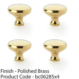 4 PACK - Victorian Round Door Knob - Polished Brass 38mm - Kitchen Cabinet Pull Handle