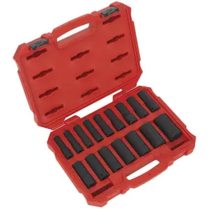 Professional 16 Piece Lock-On Impact Socket Set - 1/2 Inch Drive - Durable Deep Sockets