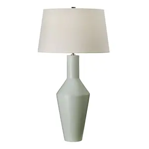 Table Lamp Matt Finished Pale Sage Green Ivory Cylinder Shade LED E27 60W