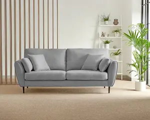 Furniturebox Ida Grey Multitone 3 Seater Upholstered Linen Sofa With Scatter Cushions And Birch Wood Frame