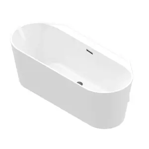 GoodHome Gloss White Back to wall Acrylic D-shaped Freestanding Bath (L)1500mm (W)750mm