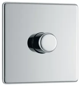 BG Electrical FPC81 Nexus Flatplate Screwless Polished Chrome 1 Gang 200W 2 Way Trailing-Edge Push Dimmer Switch