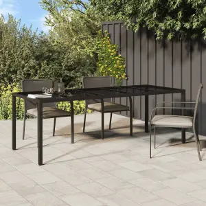 Berkfield Garden Table Brown 250x100x75 cm Tempered Glass and Poly Rattan