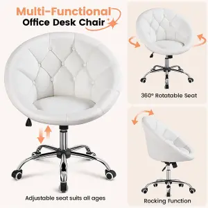 Yaheetech White Height Adjustable Tufted Office Chair with Armrests