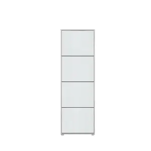 FURNICOMP Ella 4 Drawer Tall Slim White Gloss and Oak Shoe Cabinet