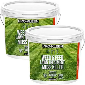 Pro-Kleen 4 in 1 Weed and Feed Lawn Treatment with Moss Killer - Greens Grass, Kills Weeds & Moss & Fertilises Grass 5kg