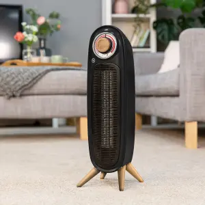 Russell Hobbs Electric Tower Heater 2000W Retro Black with Scandi Wood Effect RHRETFH1002WDB