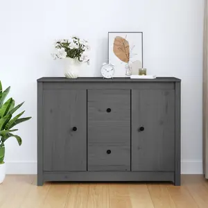 Torres 100Cm 2 Drawer Solid Wood Highboard Grey