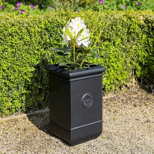 Primose Matte Fibrecotta Debossed Tall Cube Planter In Black 43cm