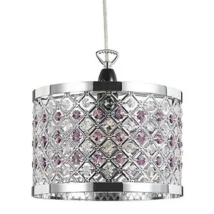 Sparkly Ceiling Pendant Shade with Clear and Purple Beads