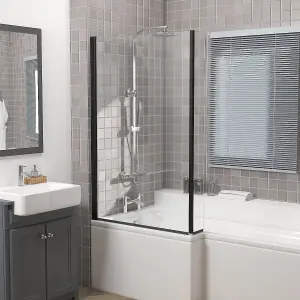 Rinse 810x1400mm Pivot Double Panel Over Bath Shower Screen Door 6mm Easy Clean Glass Shelves Door Panel Black