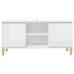 Berkfield TV Cabinet & Solid Wood Legs High Gloss White 103.5x35x50 cm