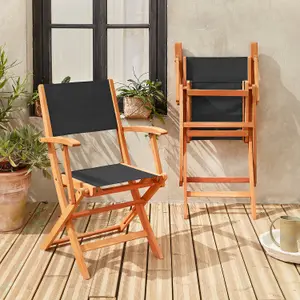 sweeek. Pair of foldable wooden garden chairs Almeria Black 54x58.7x89 cm