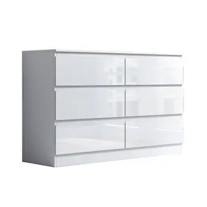 White Gloss Chest Of 6 Drawers Scratch Resistant Bedroom Furniture