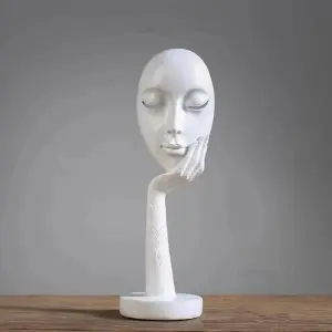 White Abstract Resin Woman Face Statue Home Tabletop Decoration 14 Inch