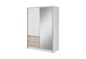 Sara Mirrred Wardrobe 150cm with Drawers in White and Oak Sonoma