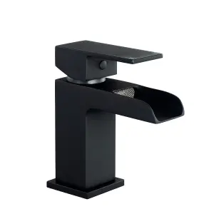 ENKI Plaza Matte Black Square Brass Basin Mixer Tap BT8503